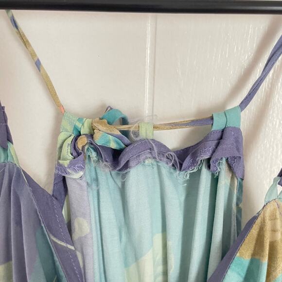 Y2K Mermaid Dress M Boho Fairy Blue Purple Tropical Beach Spaghetti Strap Cotton - Picture 8 of 10